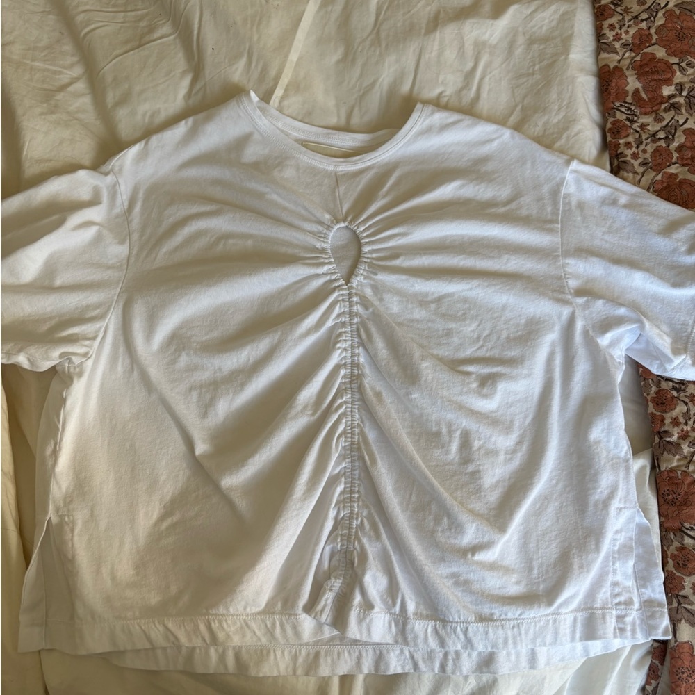 White Ruched Keyhole Front Women’s Top